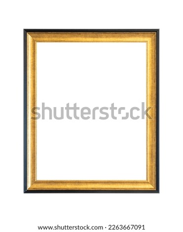 Blank golden vintage wood picture photo frame isolated on white background