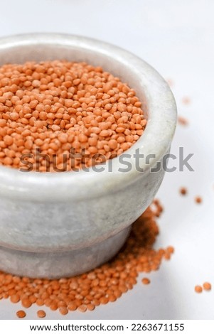 masoor dal closeup picture with white background, red dal