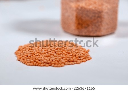 masoor dal closeup picture with white background, red dal