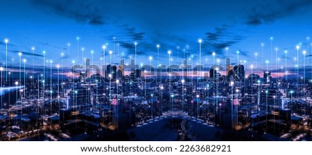 Smart city connection  dot point connect with line network, technology metaverse concept.Big data connection technology. Telecommunication and communication network concept.	 Royalty-Free Stock Photo #2263682921