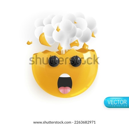 Emoji face explosion head. face Emotion Realistic 3d Render. Icon Smile Emoji. Vector yellow glossy emoticons. Royalty-Free Stock Photo #2263682971