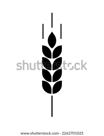 Ear of malt, wheat. Black simple icon isolated on white background. Grain shape pattern for decoration design print. Graphic flat spikelet. Natural dietary fiber. Ripe diet food. Vector illustration