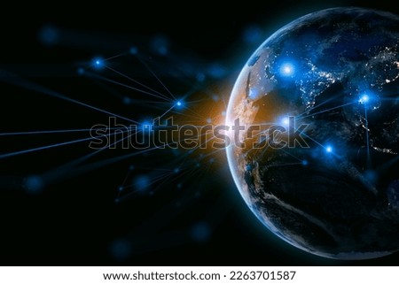 earth and network of internet satellite for telecom,globe data cloud storage of 5g, global networking of social data communication business, Elements of this image furnished by NASA