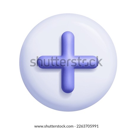 3d realistic light blue circle with add plus on background. Cute icon of first aid. Health care. Medical or math symbol of emergency help. Vector illustration.