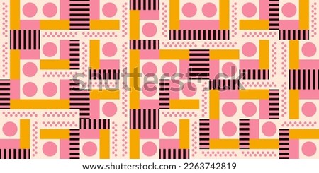 Trendy Background With Simple Shapes, Figures. Colorful Geometric Pattern In 80s-90s Styles. Vector Abstract Composition For Wallpaper Decorations, Presentations, Poster Design, Fabrics Textile.