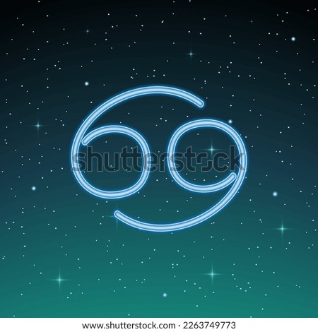 Zodiac sign Cancer on the background of the starry sky. Glowing vector symbol. The concept of horoscope, destiny, constellations, astrology, esoteric. Vector illustration