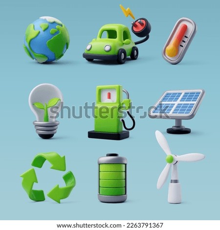 3d Vector Green Energy icon set, Green Energy, Clean Energy, Environmental Alternative Energy Concept. Eps 10 Vector. Royalty-Free Stock Photo #2263791367