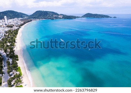 Patong beach Phuket Thailand,Amazing beach beautiful sea in andaman sea, Aerial view sea background ,High angle view