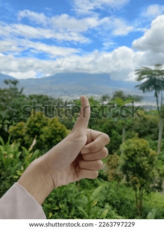 
my finger with the view of mount arjuna