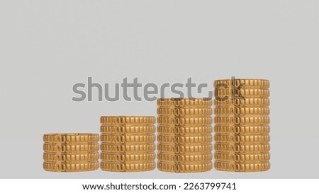Heap of gold coins on white background with concept of profit, income, gold coins or business currency. 3d rendering.