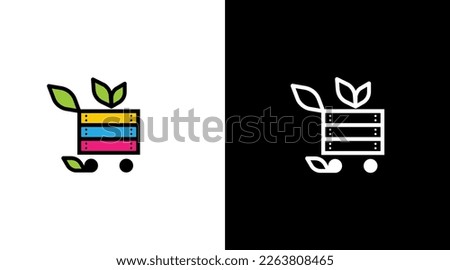 vegetable shopping cart trolley logo vector monogram black and white icon style Design template