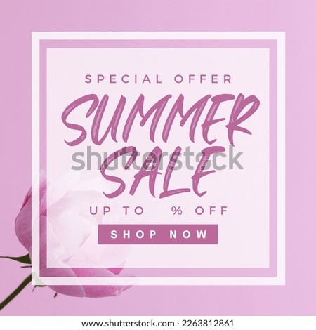 Summer Sale banner with Pink Rose in the background, Attractive design for banner, flyer, invitation, poster, web site, greeting card, business marketing, advertisement, social media post.