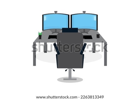 Computer table flat vector illustration.