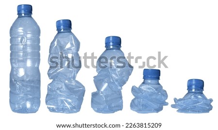 Set of crumpled plastic water bottle in various shape, isolated cut out object Royalty-Free Stock Photo #2263815209