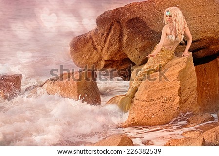 Mermaid sitting on the seashore