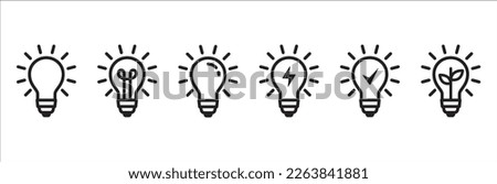 Light bulb icon set. Lamp icons. Idea light bulb symbol collection. Glow light bulb represents ideas and innovation. Outline vector stock illustration. Royalty-Free Stock Photo #2263841881