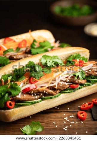Banh mi, vietnamese sandwich, selective focus, close-up Royalty-Free Stock Photo #2263843451