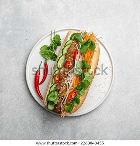 Sandwich Banh mi, vietnamese food, top view Royalty-Free Stock Photo #2263843455
