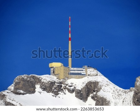 The Säntis transmitter - 123 meter high transmission tower made of reinforced concrete (Der Sender Säntis - 123 Meter hoher Sendeturm aus Stahlbeton) - Canton of Appenzell Innerrhoden, Switzerland