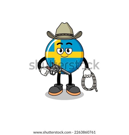 Character mascot of sweden flag as a cowboy , character design