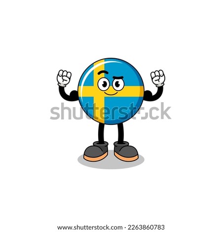 Mascot cartoon of sweden flag posing with muscle , character design