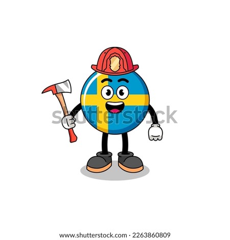 Cartoon mascot of sweden flag firefighter , character design