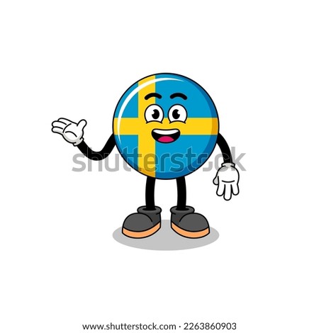 sweden flag cartoon with welcome pose , character design