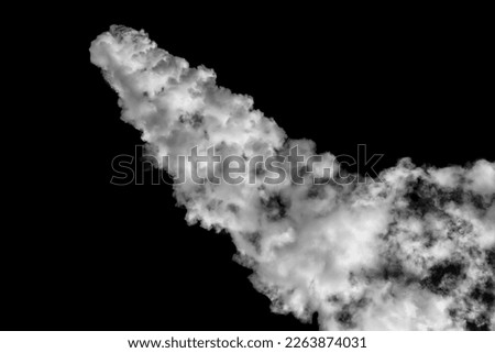 White smoke on a black background. Rocket trail. Royalty-Free Stock Photo #2263874031