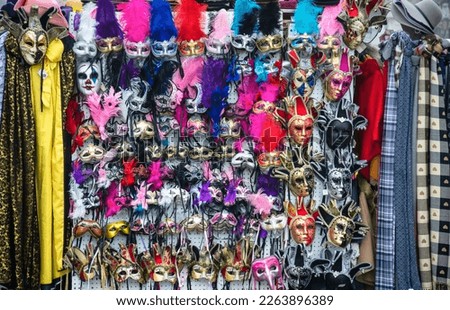 a thousand colored masks for carnivals around the world