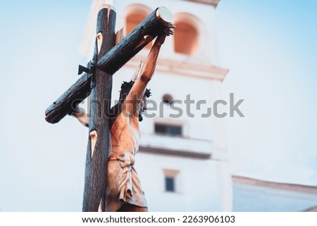 The Sacramental Brotherhood of the Holy Christ of Anguish during Holy Week in Badajoz. Royalty-Free Stock Photo #2263906103