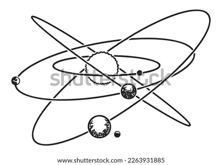 Abstract planetary system sketch. Simple astrology science symbol outline clip art. Hand drawn vector illustration isolated on white.