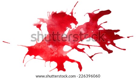 Beautiful traced vector watercolor splatter. Stain of red paint.