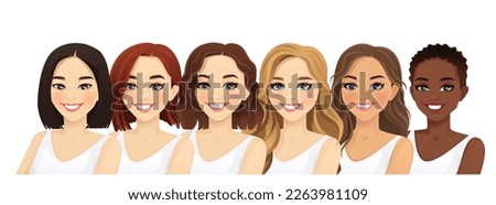 Multiethnic women, different female faces vector illustration isolated on white background Royalty-Free Stock Photo #2263981109