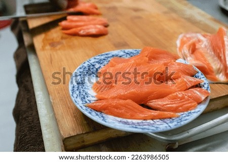 The beautiful pattern salmon on plate