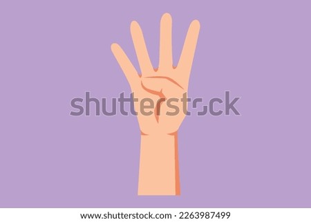 Cartoon flat style drawing hand count number four. Learn to count numbers. Hand gesture for human education. Nonverbal signs or symbols. Counting starts from four. Graphic design vector illustration