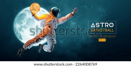 Basketball player astronaut in space action and Moon, Mars planets on the background of the space. Vector illustration Royalty-Free Stock Photo #2264008769