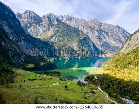 Berchtesgaden, Germany, view of the Königssee after an hike. This beautiful lake is part of the National Park. Shot in daylight, summertime, clear sky.  Royalty-Free Stock Photo #2264019655