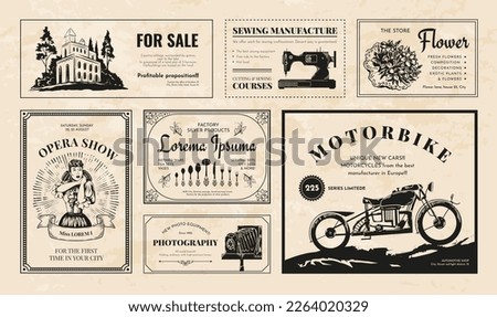 Vintage old newspaper. Retro ad frame. Advertising paper template. Journal texture. Press style for text layout. Newsletter advertisement borders set. Vector illustration background
