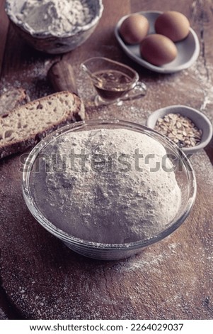 Dough making ingredients and utensils 