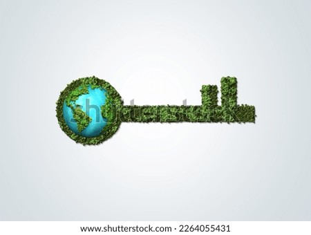 Green Key Environment day concept 3d design. Happy Environment day, 05 June. Isolated 3d render natural key symbol in white background