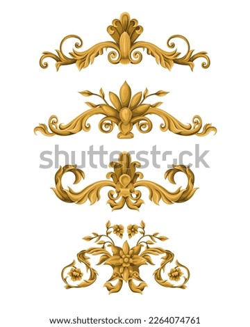 Gold baroque elements isolated. Vector