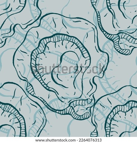 Oysters seamless pattern. Hand drawn sketch vector seafood illustration. Engraved retro style mollusks. Modern food background