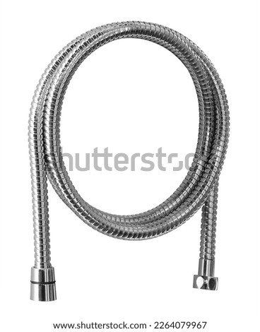 Flexible rubber plastic hose in metal sheath for shower head isolated on white background