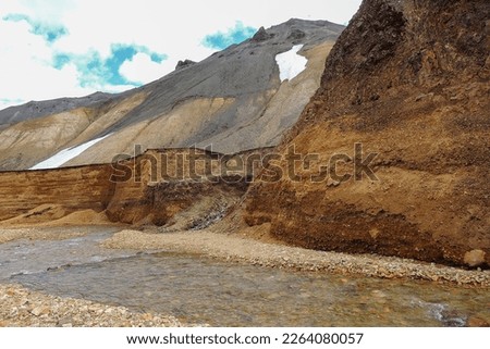 Hiking Grounds in Landmannalaugar, Iceland: This stock image showcases the rugged and beautiful hiking grounds of Landmannalaugar, a geothermal area in the highlands of Iceland.