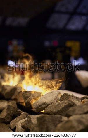 artificial fire in the fireplace, close up picture