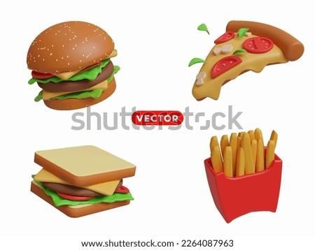 3d rendering. fast food icon set on a white background. Hamburgers, pizza, sandwiches, and French fries