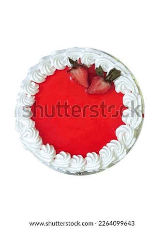 birthday strawberry cake top view. selective focus