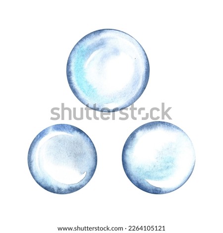 Transparent drops of water. Set of water bubbles. Isolation on a white background. Clip art. Watercolor hand drawn. Royalty-Free Stock Photo #2264105121