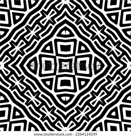 Vector geometric seamless pattern. Minimal ornamental background with abstract shapes. Black and white mandala. Simple abstract ornament background. Dark repeat design for decor, fabric, cloth.
