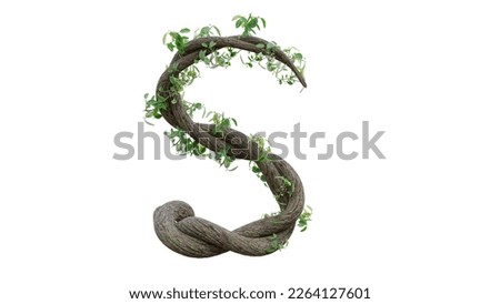 Tree grow or vine in the shape of the English text. Letter font S. with clipping path. 3D Render.
